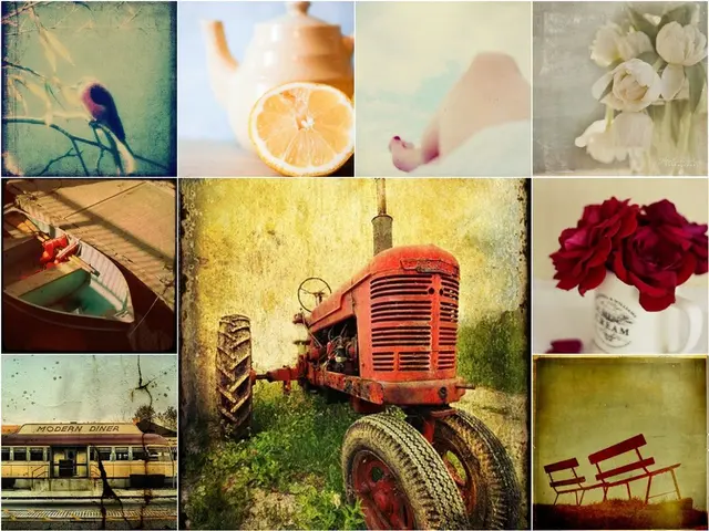 This is a collage picture and in this picture we can see a vehicle, boat, teapot, building,...