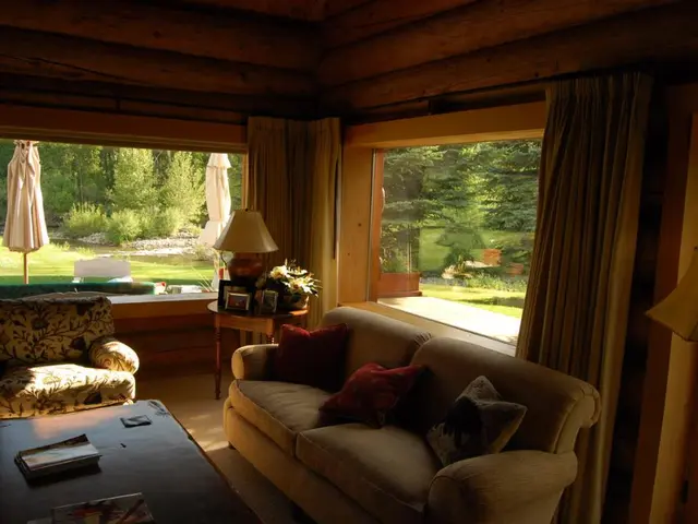 In this picture The is a couch with pillows, a sofa, a lamp, a plant and also a window with a...