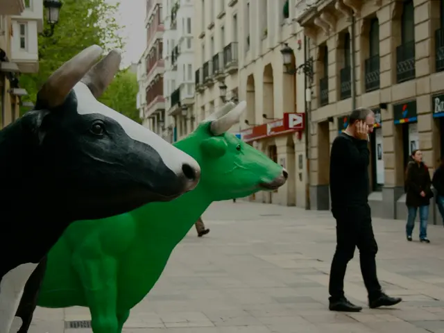 In this image we can see the depiction of animals. We can also see the buildings, trees and also...